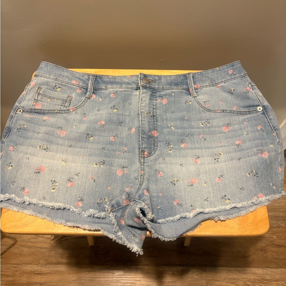 Wild Fable Light Blue Jean Shorts with Floral Accents